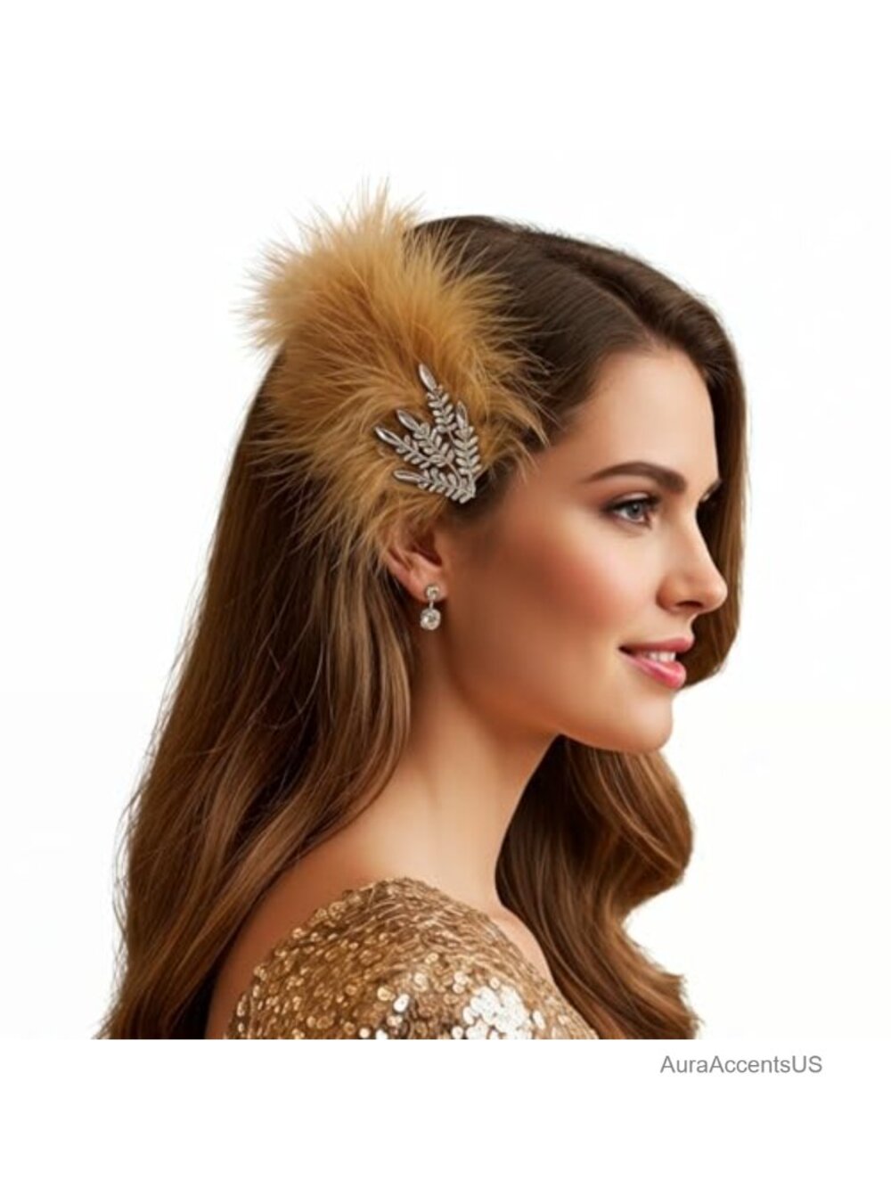 Vintage Feather Fascinator Rhinestone Hair Clip Gatsby Party Accessory